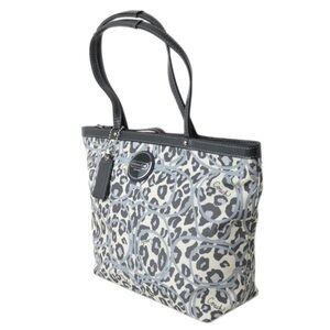 Coach Gray and Black Signature Leopard Tote